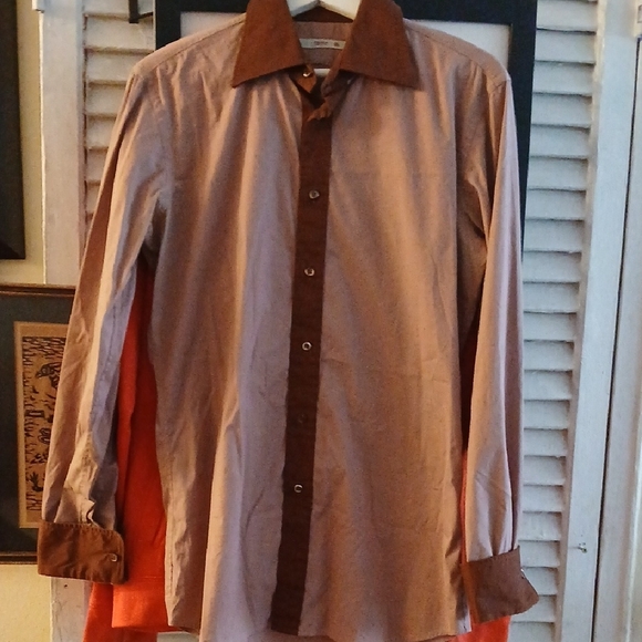 Prada Men's Two-Tone Brown Button-Down Shirt - Picture 2 of 6